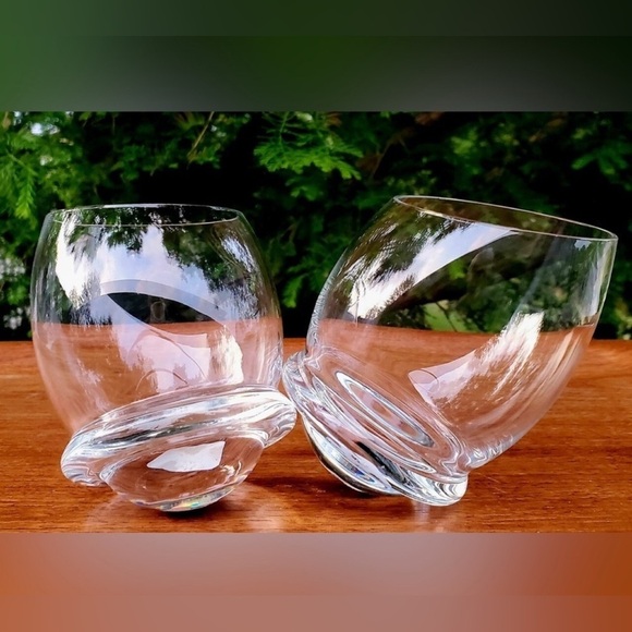 Rosenthal Vintage Crystal Roly Poly Glasses Set of 2 Schnaps-Ei Barware Gifts - Picture 2 of 8